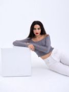 42241 TRİKO KAYIK YAKA CROP-GRİ resmi